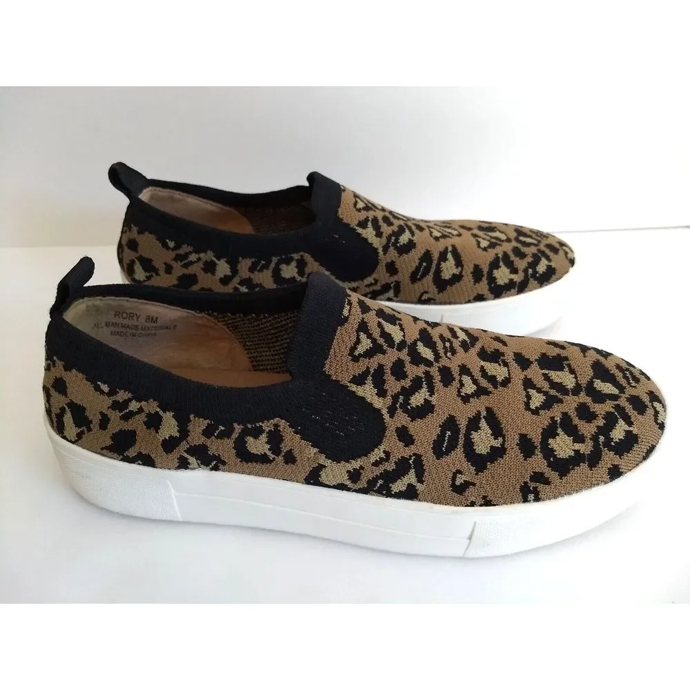 Cushionaire Leopard Print Slip On‎ Knit Sneakers Rory Women's 8M Heel Tab